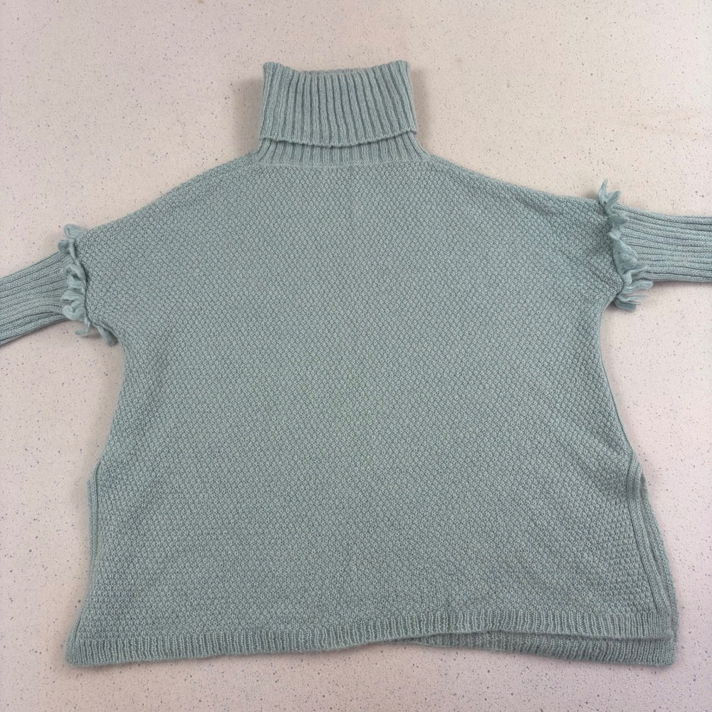Maison Pholya Womens S Light Blue Mohair Turtleneck Sweater Fringe Quiet Luxury - Picture 7 of 10